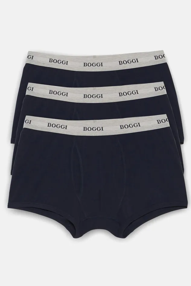Men Boggi Milano Underwear And Pajamas Stretch Cotton Jersey Boxer Shorts Navy Blue