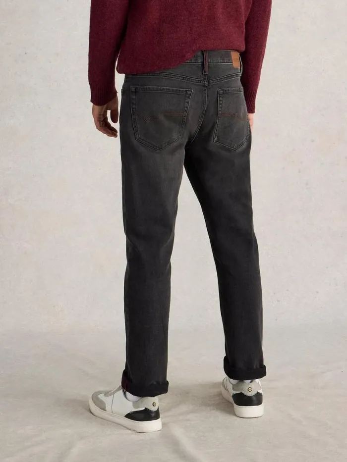 Men Jeans White Stuff Eastwood Straight Jean Zip Fly Washed Black