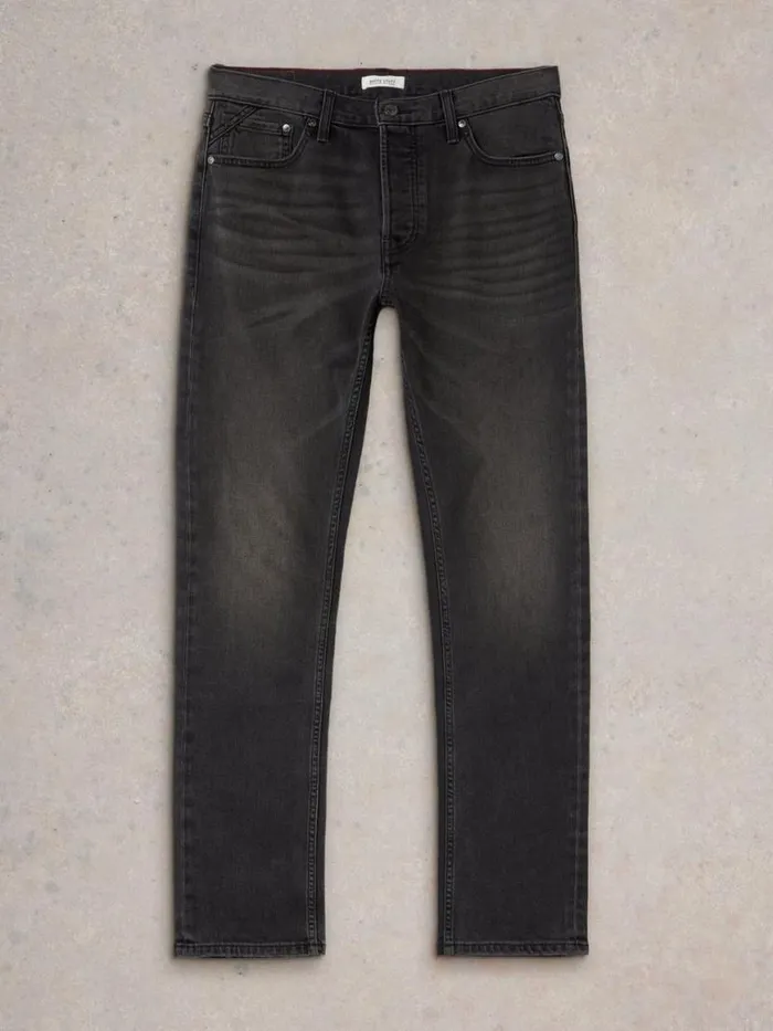 Men Jeans White Stuff Eastwood Straight Jean Zip Fly Washed Black