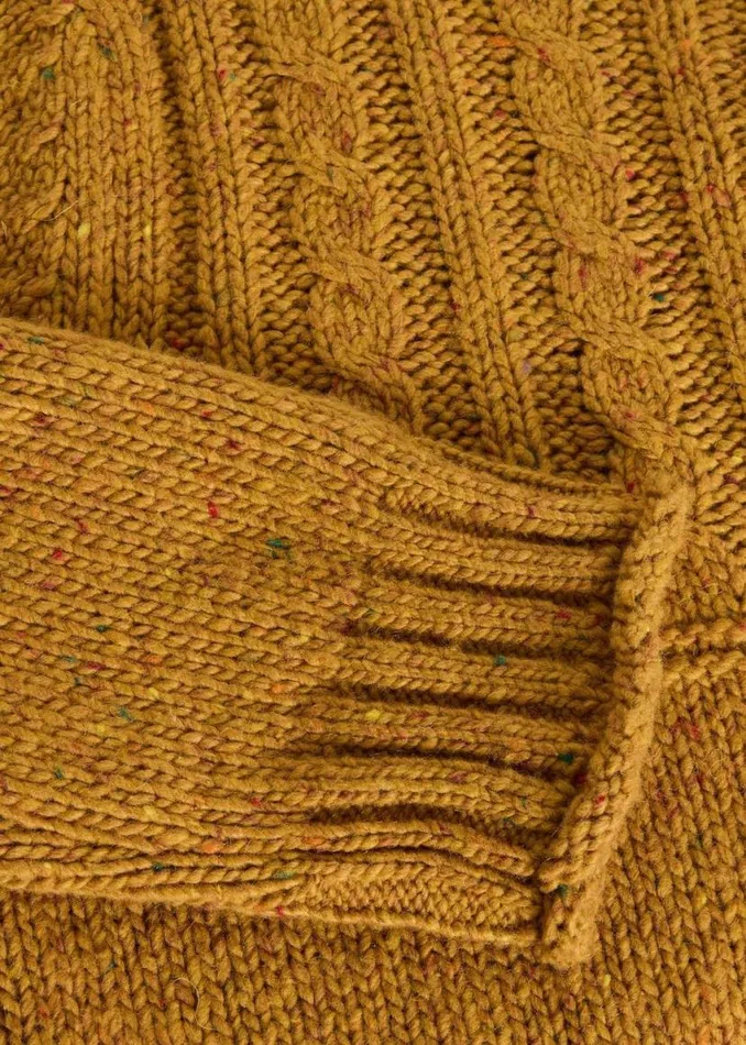 Men Knitwear White Stuff Cable Mix Wool Crew Neck Mid Yellow