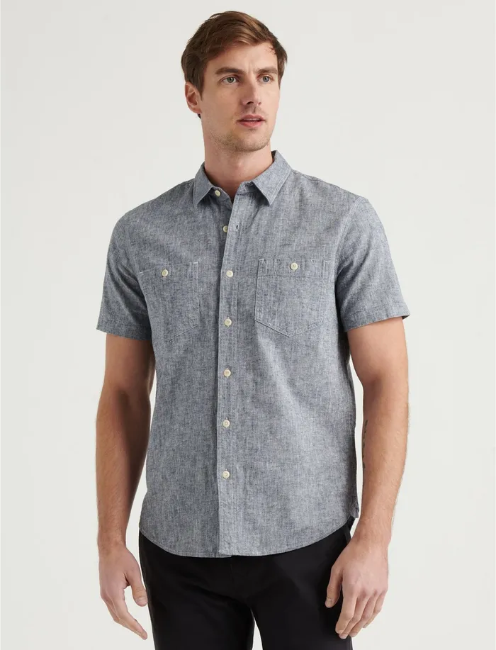 Men Linen Short Sleeve Jaybird Shirt Chambray ButtonDowns Lucky Brand
