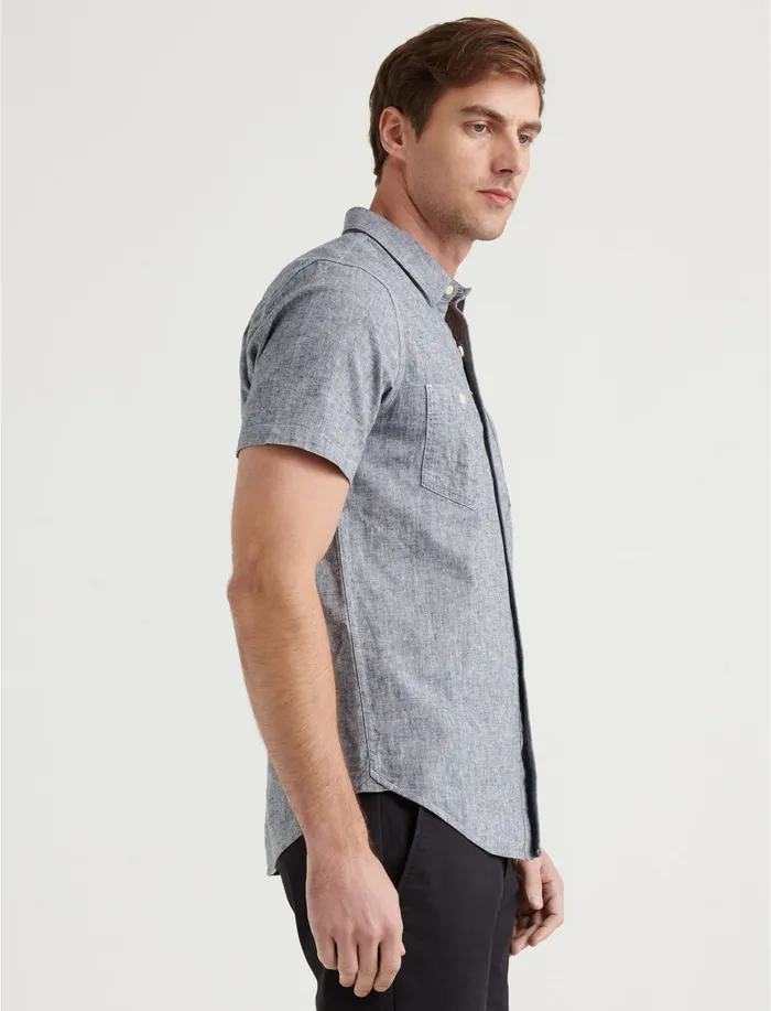 Men Linen Short Sleeve Jaybird Shirt Chambray ButtonDowns Lucky Brand