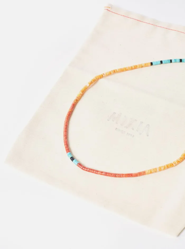 Men Mikia Heishi Bead Necklace In Spiny OysterSponge CoralTurqoise Universal Works Jewellery