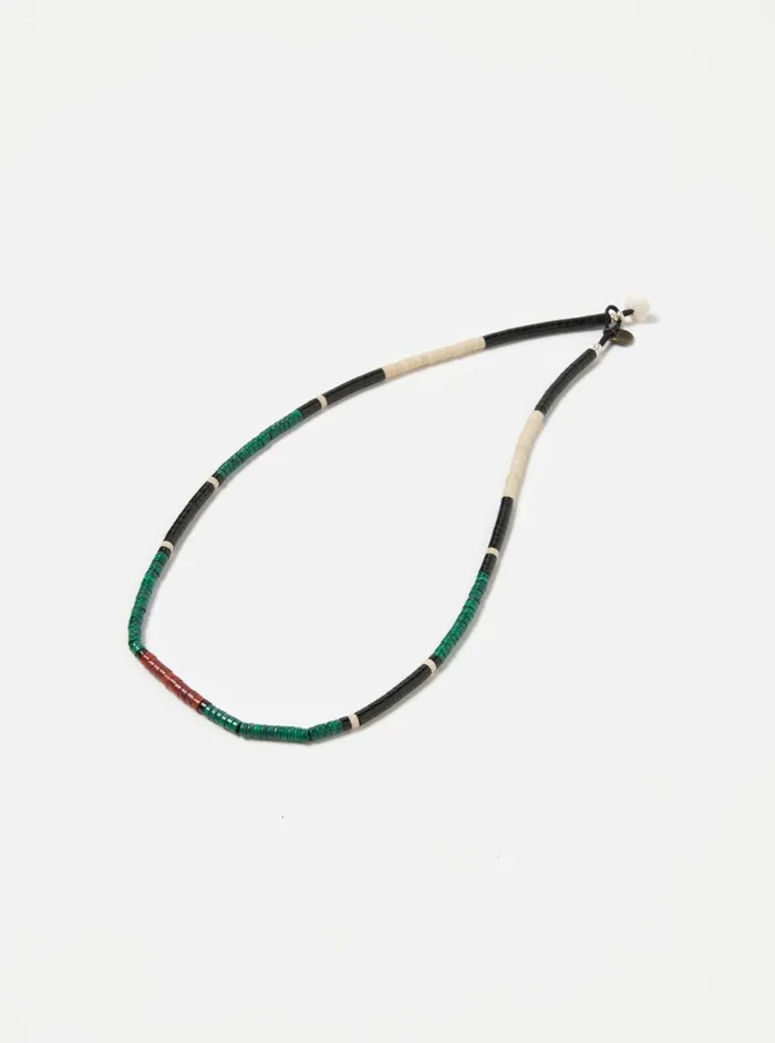 Men Mikia Necklace Heishi Beads In MalachiteJet Universal Works Jewellery