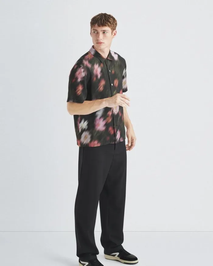 Men Rag 038 Bone Shirts Avery Printed Viscose Shirt Blackfloral