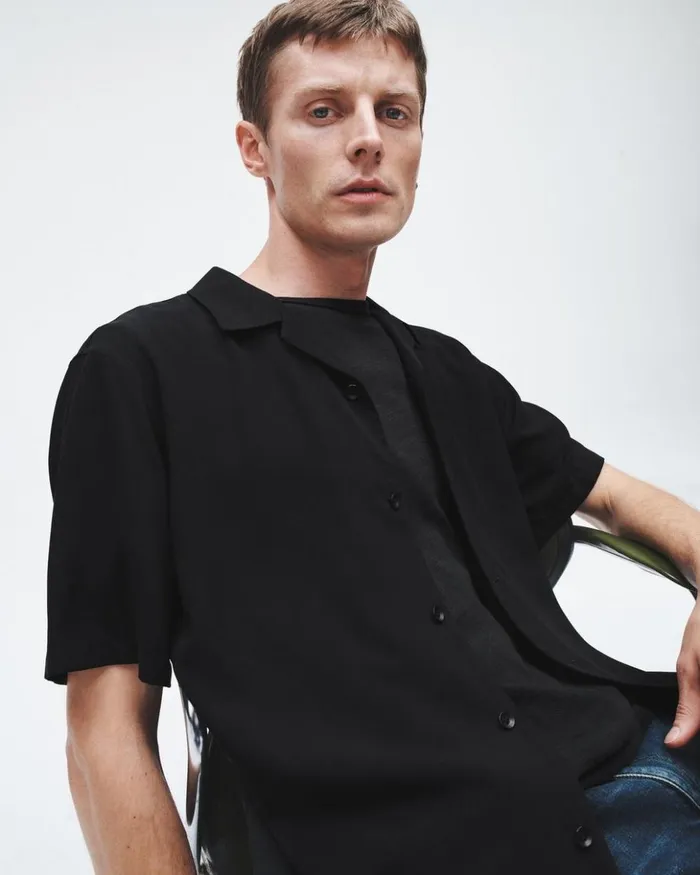 Men Rag 038 Bone Shirts Avery Viscose Shirt Black