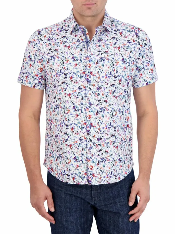Men Robert Graham Button Down Shirts Bavaro Motion Short Sleeve Knit Shirt Multi