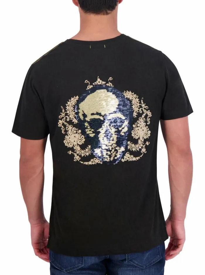Men Robert Graham Polos and TShirts Limited Edition Neil Sequin Skull TShirt Black