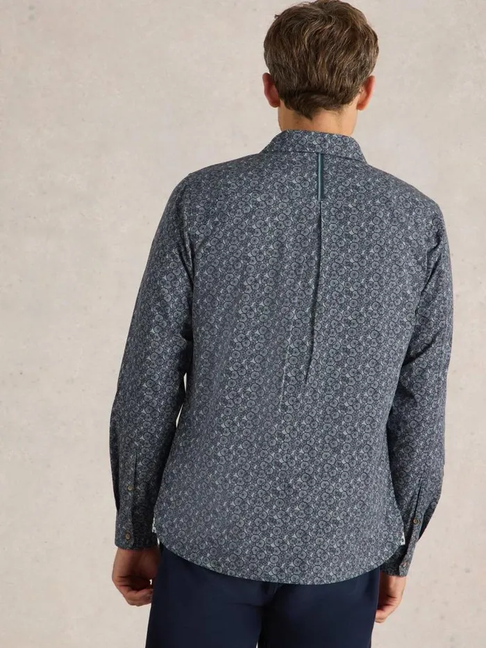 Men Shirts White Stuff Bike Tires Printed Shirt Navy Print Men Shirts White Stuff Bike Tires Printed Shirt Navy Print