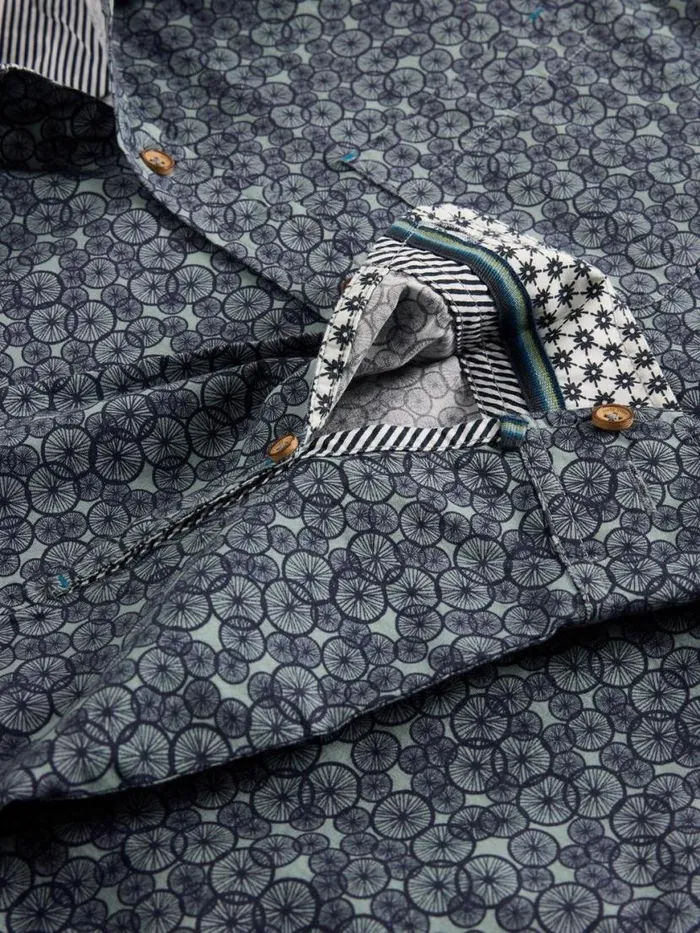 Men Shirts White Stuff Bike Tires Printed Shirt Navy Print Men Shirts White Stuff Bike Tires Printed Shirt Navy Print