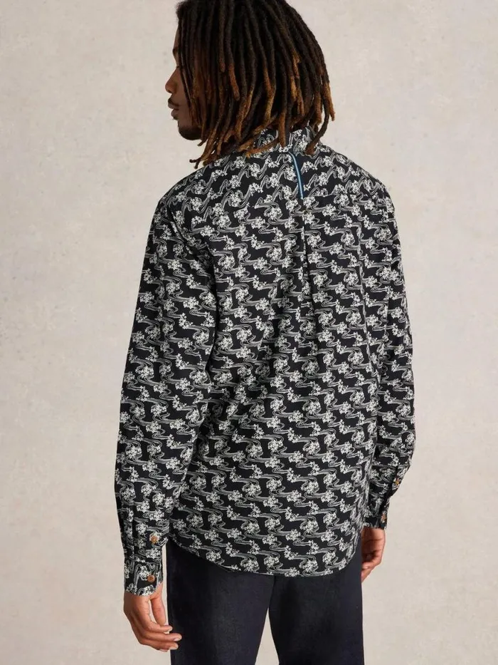 Men Shirts White Stuff Floral Ripple Printed Shirt Black Multi Men Shirts White Stuff Floral Ripple Printed Shirt Black Multi