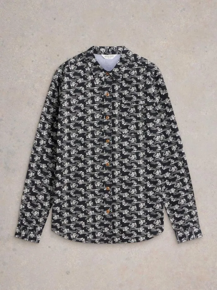Men Shirts White Stuff Floral Ripple Printed Shirt Black Multi Men Shirts White Stuff Floral Ripple Printed Shirt Black Multi