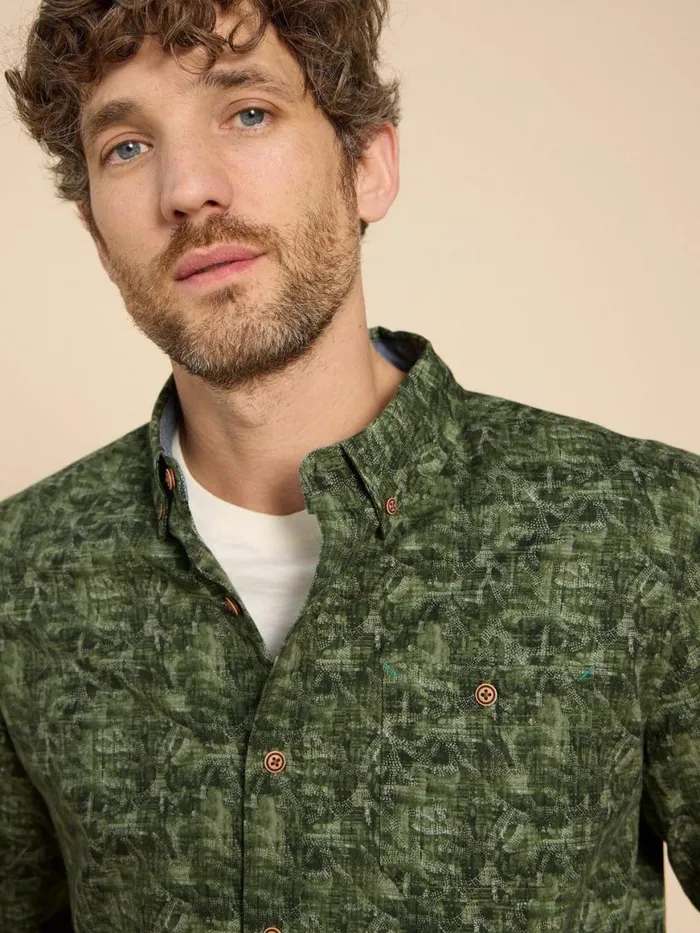Men Shirts White Stuff Seaweed Printed Shirt Green Print Men Shirts White Stuff Seaweed Printed Shirt Green Print