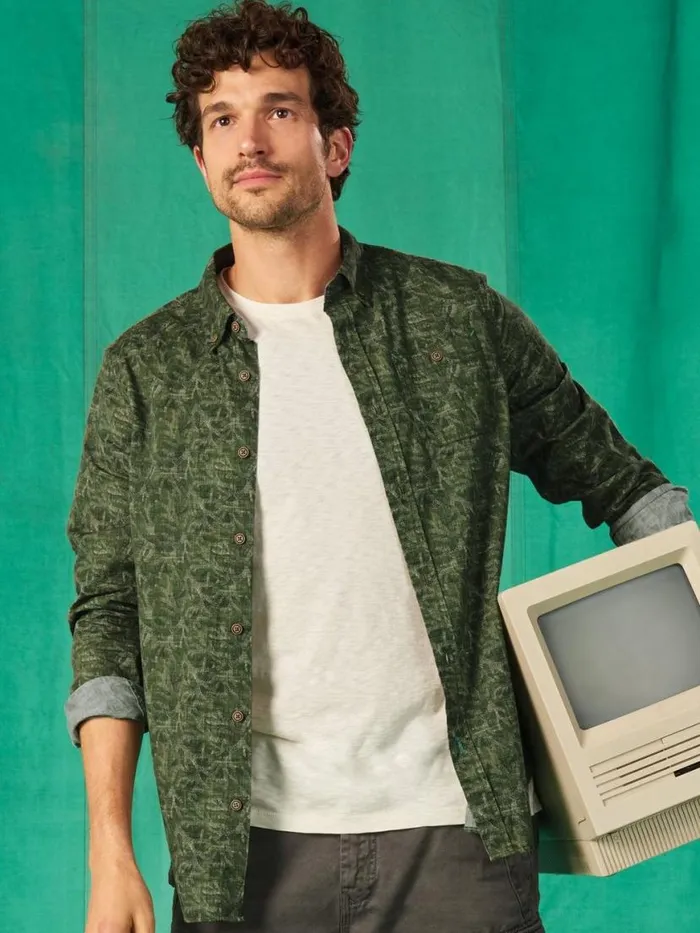 Men Shirts White Stuff Seaweed Printed Shirt Green Print Men Shirts White Stuff Seaweed Printed Shirt Green Print