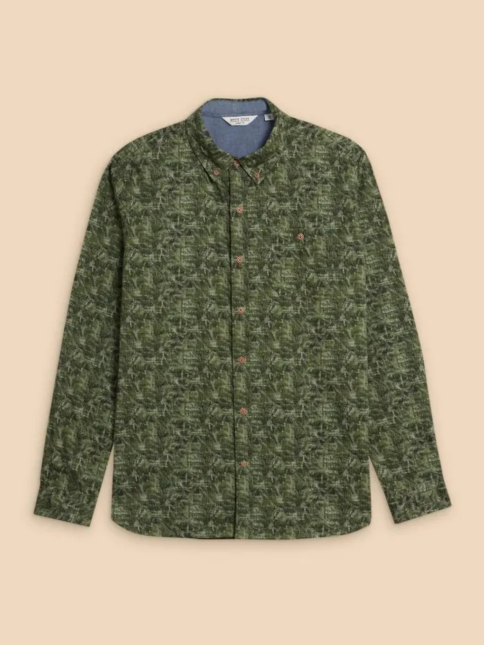 Men Shirts White Stuff Seaweed Printed Shirt Green Print Men Shirts White Stuff Seaweed Printed Shirt Green Print