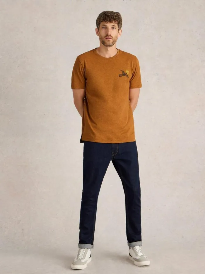 Men TShirts White Stuff Hawk Graphic Tee Orange Print