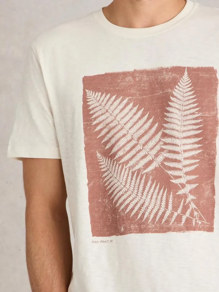 Men TShirts White Stuff Leaf Graphic Tee Natural Print Men TShirts White Stuff Leaf Graphic Tee Natural Print