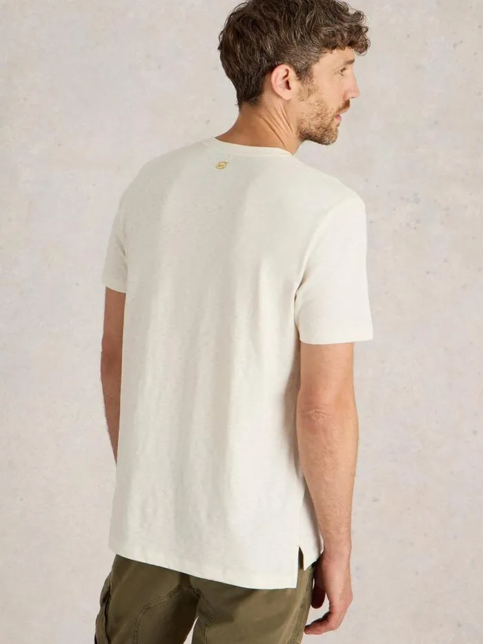 Men TShirts White Stuff Leaf Graphic Tee Natural Print Men TShirts White Stuff Leaf Graphic Tee Natural Print