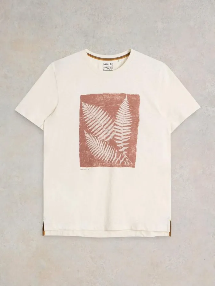 Men TShirts White Stuff Leaf Graphic Tee Natural Print Men TShirts White Stuff Leaf Graphic Tee Natural Print