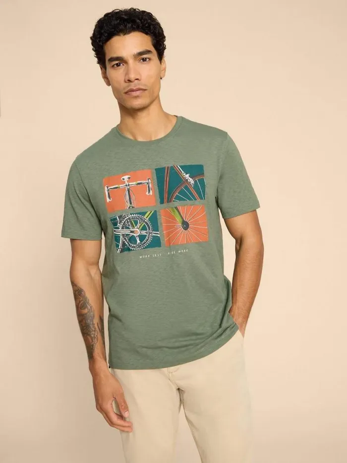 Men TShirts White Stuff Ride Graphic Tee Green Print