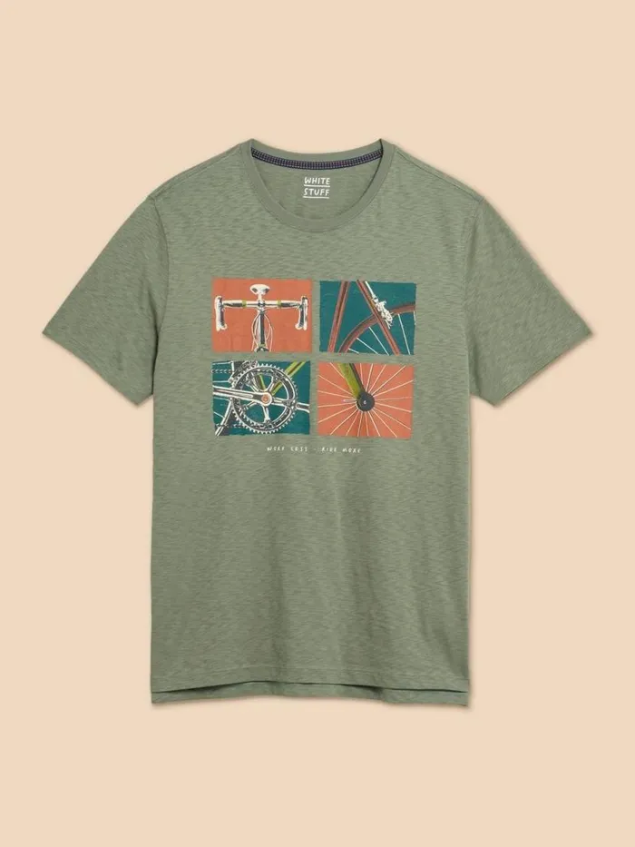 Men TShirts White Stuff Ride Graphic Tee Green Print Men TShirts White Stuff Ride Graphic Tee Green Print