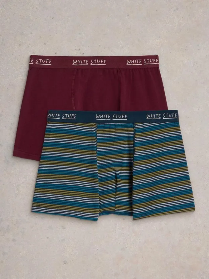 Men Underwear White Stuff 2pack Boxers Plain Stripe Plum Multi