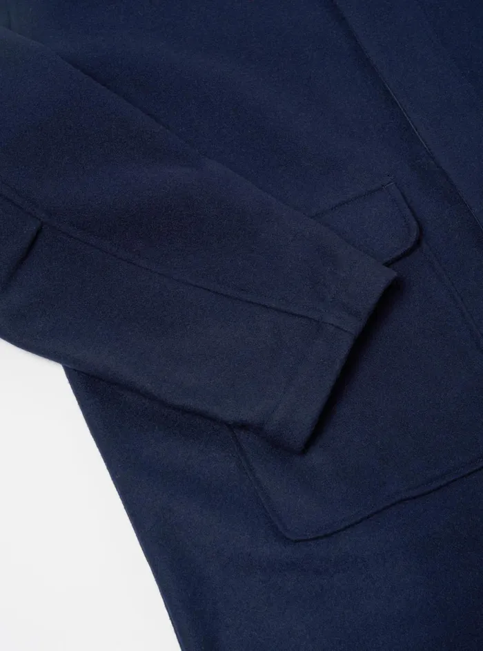 Men Universal Works Account Coat In Navy Melton Universal Works Coats and Outerwear