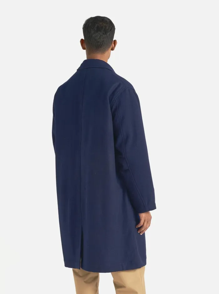 Men Universal Works Account Coat In Navy Melton Universal Works Coats and Outerwear
