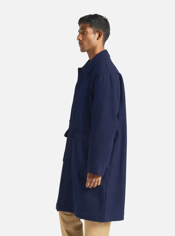 Men Universal Works Account Coat In Navy Melton Universal Works Coats and Outerwear