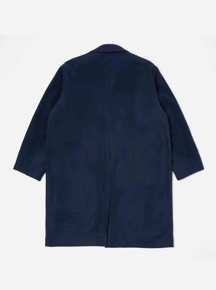 Men Universal Works Account Coat In Navy Melton Universal Works Coats and Outerwear