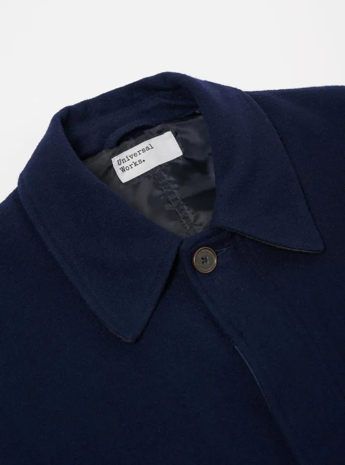 Men Universal Works Account Coat In Navy Melton Universal Works Coats and Outerwear