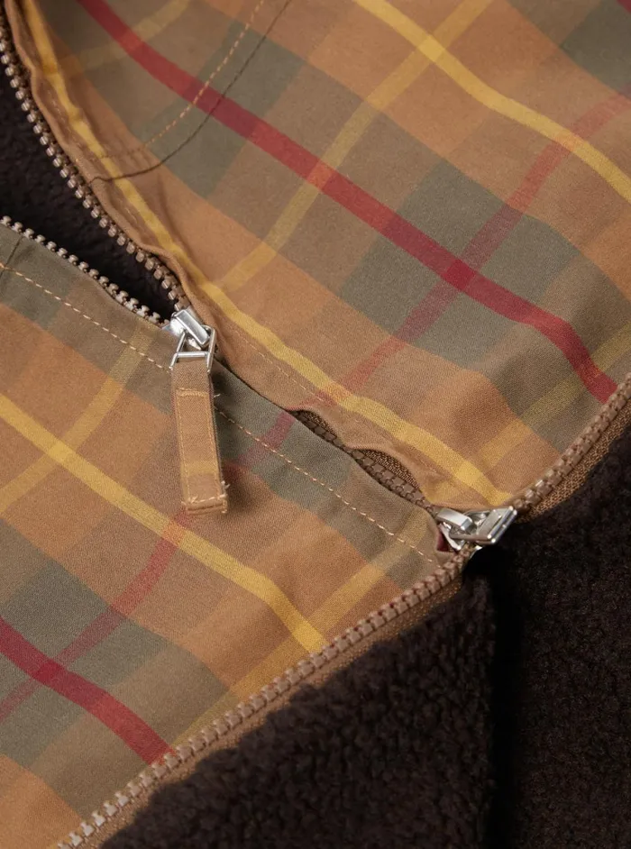 Men Universal Works Atlas Gilet In Cinnamon British Drywax Check Universal Works Waistcoats and Gilets