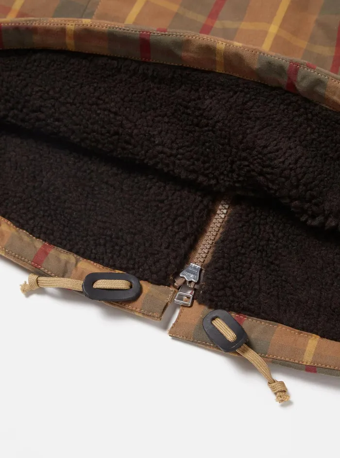 Men Universal Works Atlas Gilet In Cinnamon British Drywax Check Universal Works Waistcoats and Gilets
