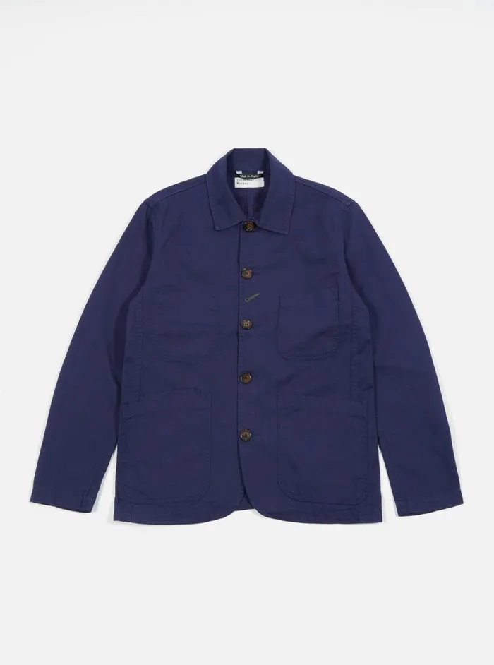 Men Universal Works Bakers Jacket In Work Blue Byron Twill Universal Works Jackets