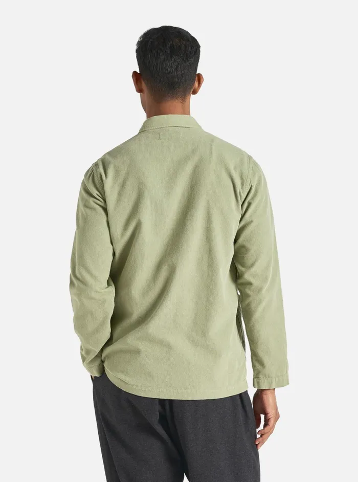 Men Universal Works Bakers Overshirt In Light Olive Fine Cord Universal Works Overshirts