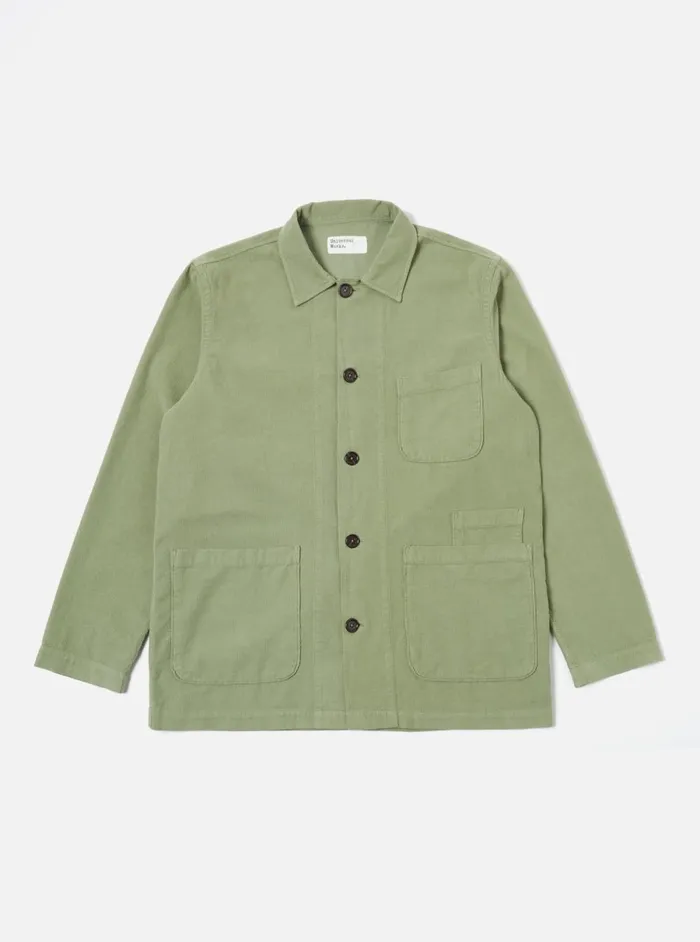 Men Universal Works Bakers Overshirt In Light Olive Fine Cord Universal Works Overshirts