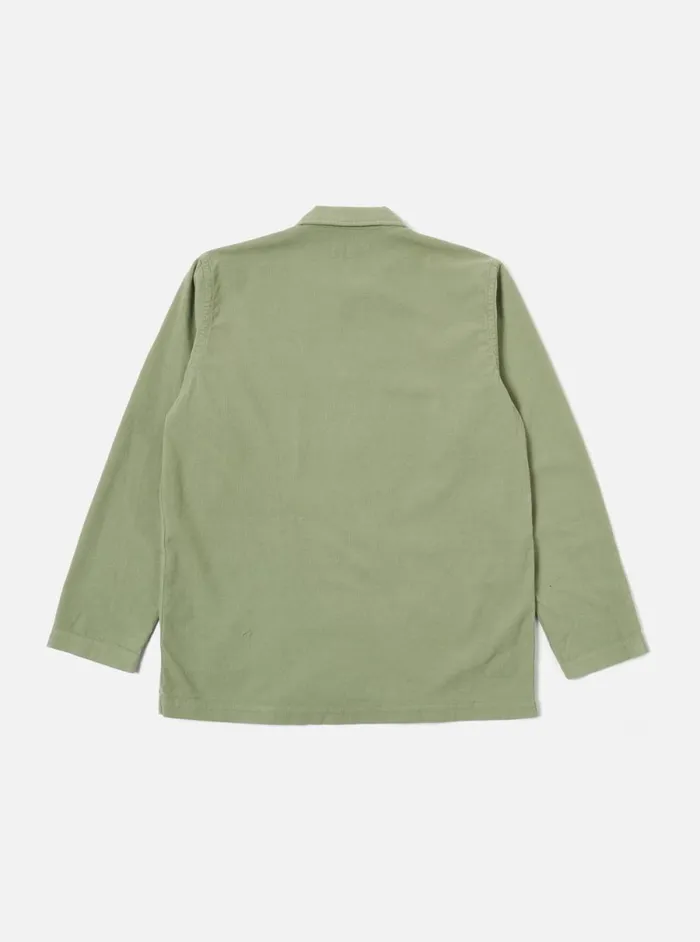 Men Universal Works Bakers Overshirt In Light Olive Fine Cord Universal Works Overshirts
