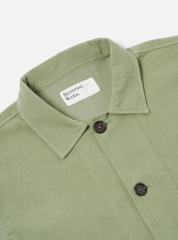 Men Universal Works Bakers Overshirt In Light Olive Fine Cord Universal Works Overshirts