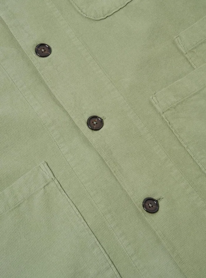 Men Universal Works Bakers Overshirt In Light Olive Fine Cord Universal Works Overshirts