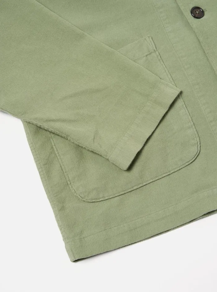 Men Universal Works Bakers Overshirt In Light Olive Fine Cord Universal Works Overshirts