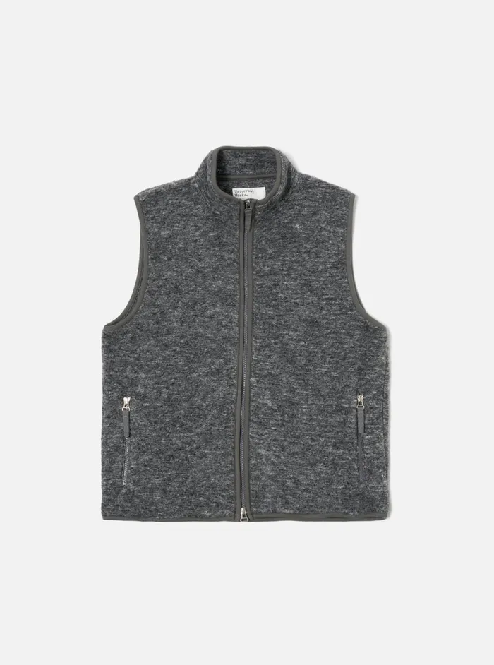 Men Universal Works Climbing Gilet In Grey Teddy Fleece Universal Works Fleece