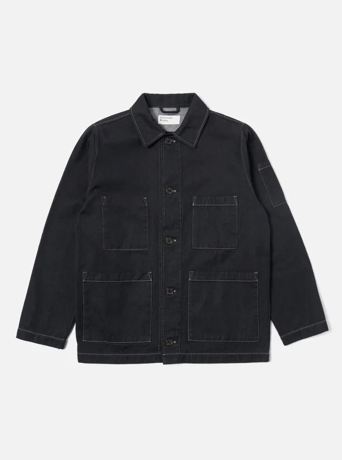 Men Universal Works Coverall Jacket In Black Cali Denim Universal Works Jackets