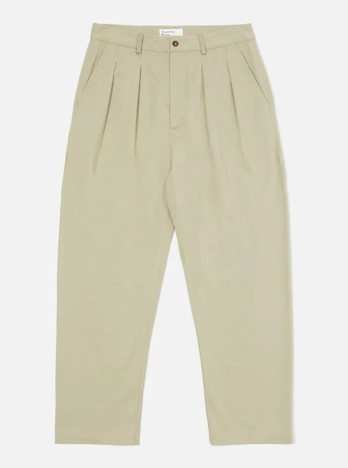 Men Universal Works Double Pleat Pant In Stone Twill Universal Works Cotton Twill