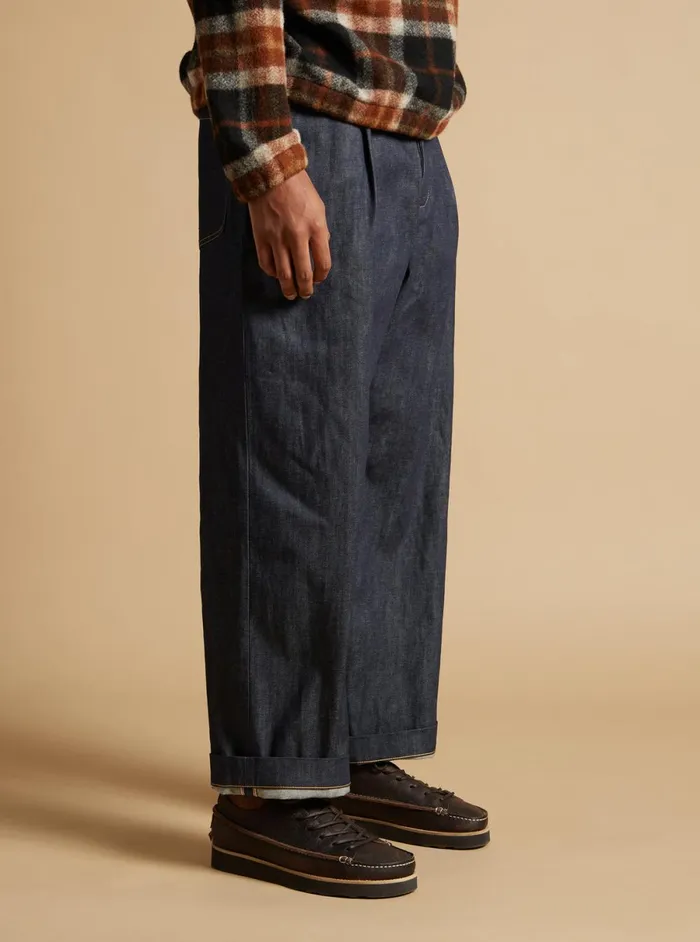 Men Universal Works Duke Pant In Indigo 13oz Selvedge Denim Universal Works Trousers