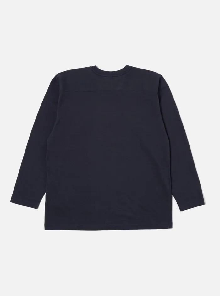 Men Universal Works Football T Shirt In Navy Single Jersey Uw31 Universal Works Tees