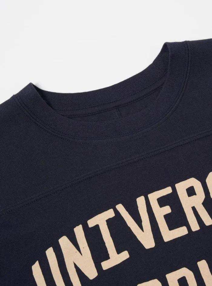 Men Universal Works Football T Shirt In Navy Single Jersey Uw31 Universal Works Tees