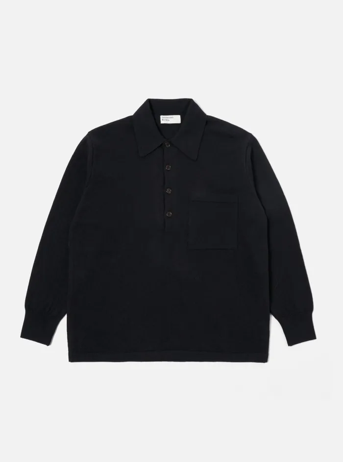 Men Universal Works LS Pullover Knit Shirt In Black Eco Cotton Universal Works Knitwear