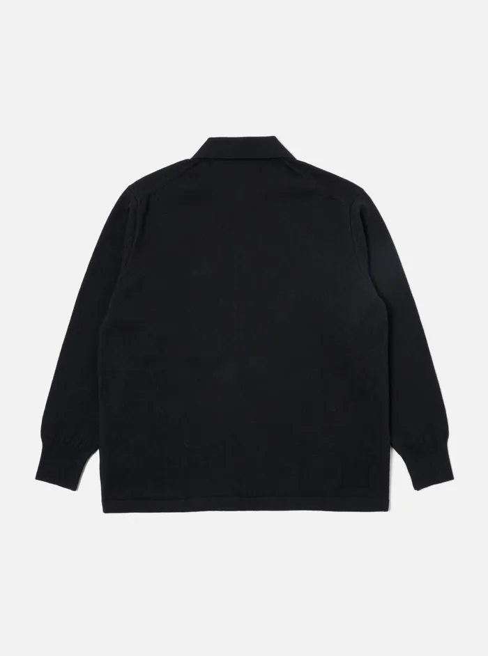 Men Universal Works LS Pullover Knit Shirt In Black Eco Cotton Universal Works Knitwear