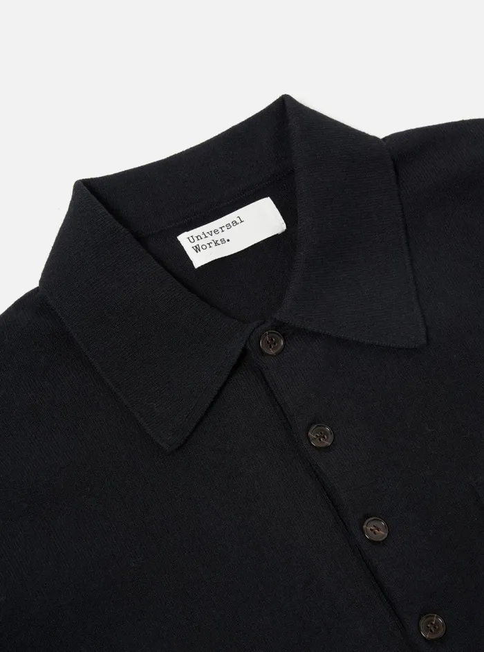 Men Universal Works LS Pullover Knit Shirt In Black Eco Cotton Universal Works Knitwear