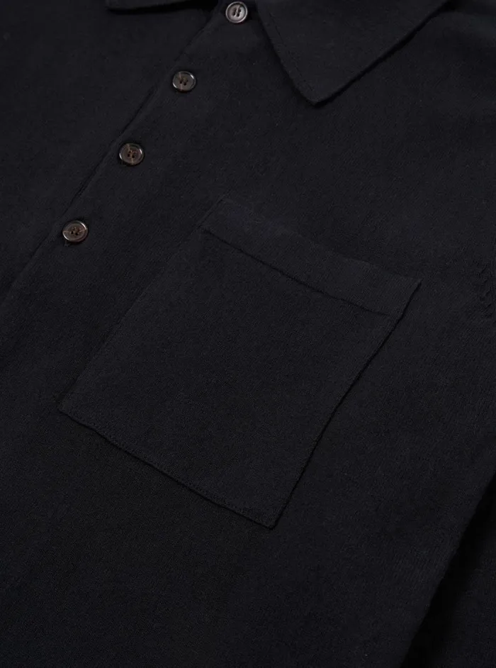 Men Universal Works LS Pullover Knit Shirt In Black Eco Cotton Universal Works Knitwear